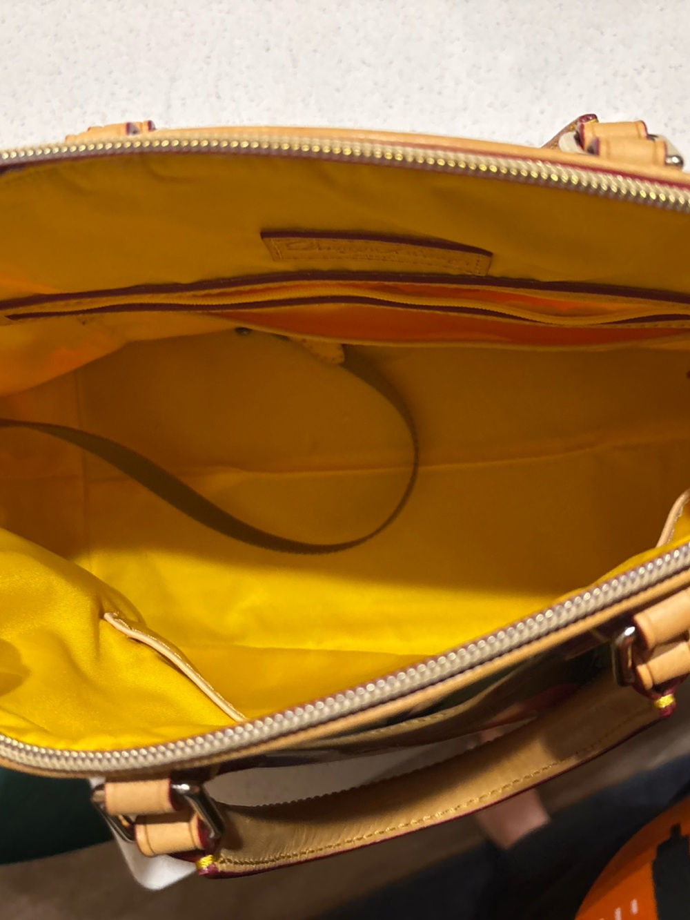 Dooney & Bourke Black Floral Satchel with Tan Trim - Picture 5 of 8